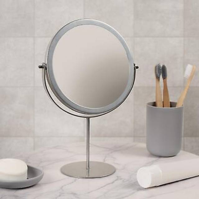 OHS Round Bathroom Mirror Accessories Free Standing Vanity Stainless Steel Silver - One Size