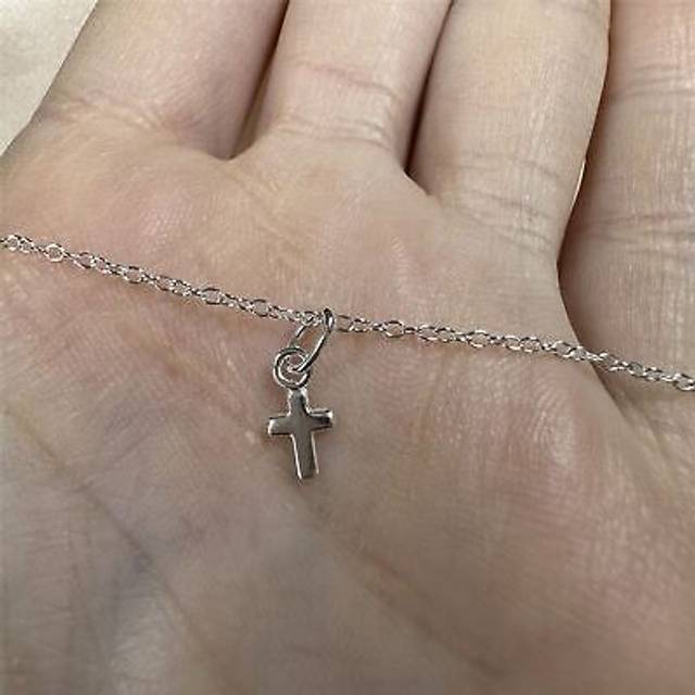 Sterling Silver Mini Plain Cross Belcher Anklet - 10 Inches