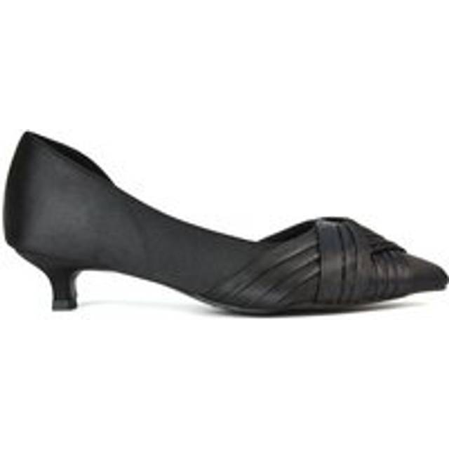 'Freya' Pointed Toe Kitten Low Heel Classic Bridal Shoe Pumps - Black - 3