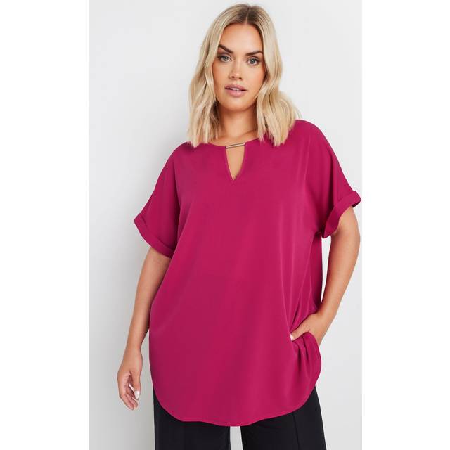 Yours Curve Dark Pink Notch Neck Blouse, Women's Curve & Plus Size, Yours - 26-28