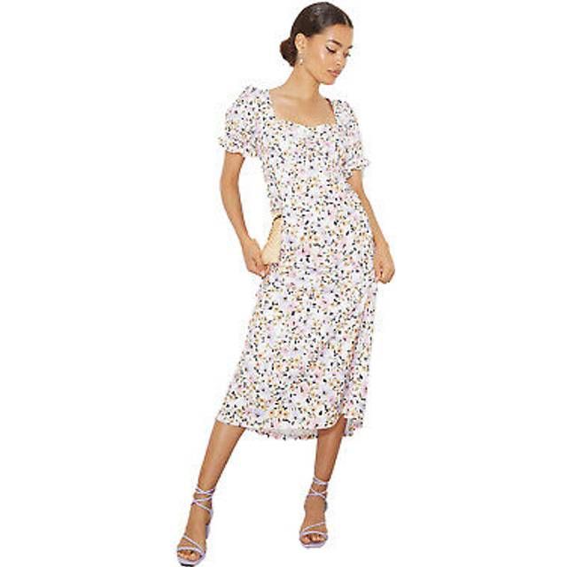 Women's Dorothy Perkins Womens/Ladies Floral Sweetheart Petite Puffed Midi Dress - White - Size: 8
