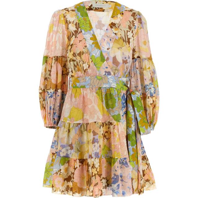 Zimmermann Womens Patch Floral Floral-print Wrap-over Cotton-poplin Mini Dress M