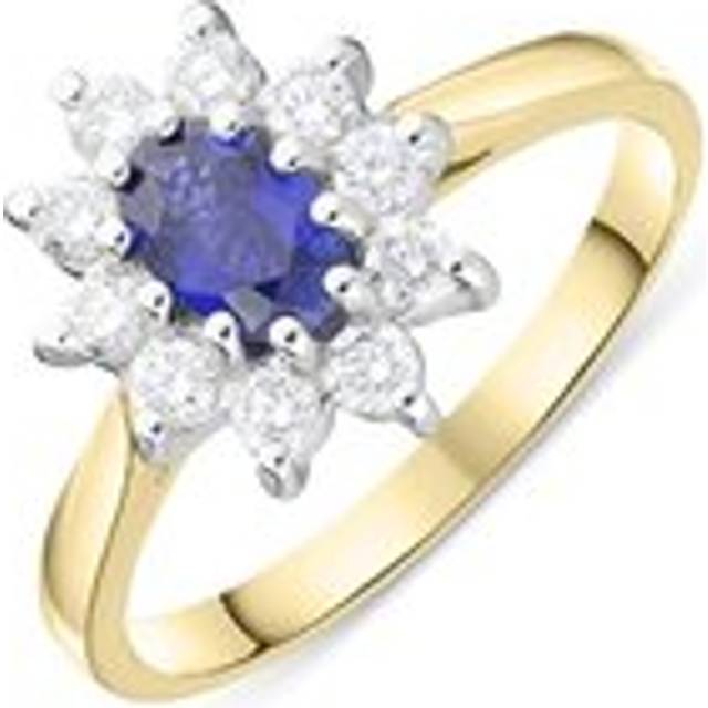18ct Yellow Gold 0.49ct Sapphire Diamond Oval Cluster Ring