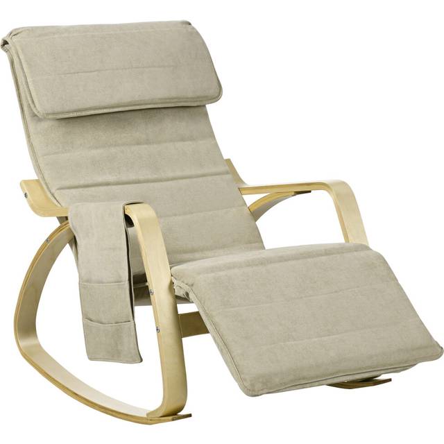 HOMCOM Rocking Chair Recliner Armchair with Adjustable Footrest - Khaki | TJ Hughes