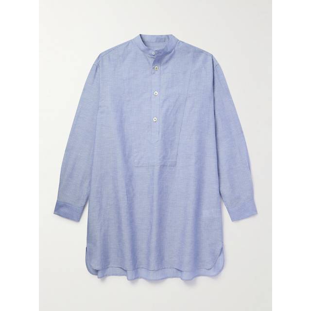 Loro Piana - Suwako Grandad-Collar Striped Linen and Cotton-Blend Shirt - Men - Blue - S