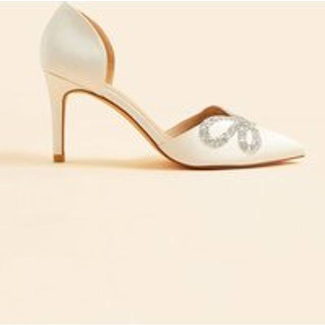 Glitter Bow Pointed Toe Bridal Court Heels - Ivory - 5