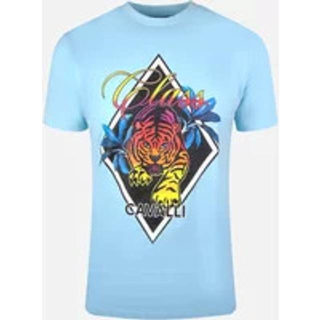 (XXL) Cavalli Class Diamond Tiger Design Light Blue T-Shirt