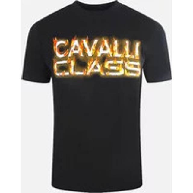 Cavalli Class Mens Flaming Logo Black T-Shirt Cotton - Size 2XL