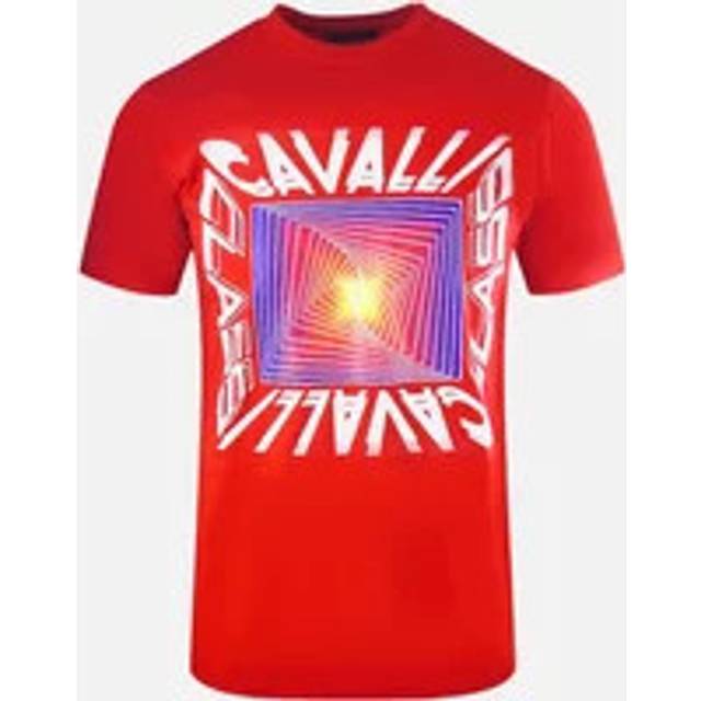 Cavalli Class Mens Asymmetric Box Design Red T-Shirt Cotton - Size 2XL