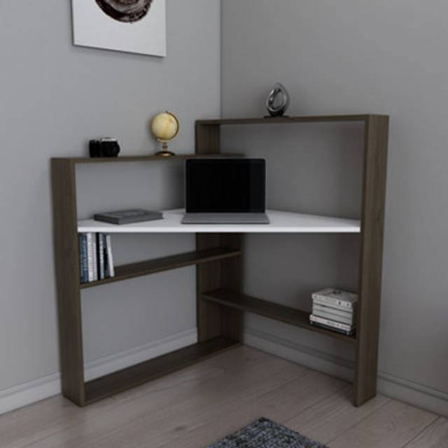 Decorotika Kelly Corner Laptop Stand Study Desk Workstation Spacesaver - Walnut And White, Multi