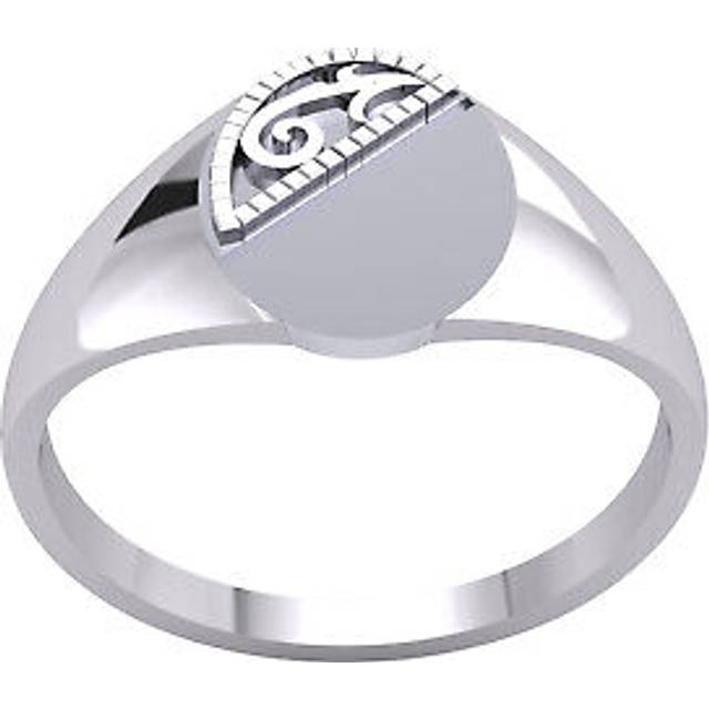 (U) Jewelco London Mens Platinum Plated Sterling Silver Domed Semi Engraved Oval Signet Ring - GVR947