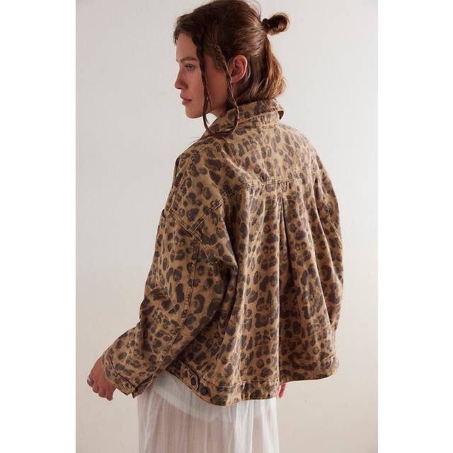 We The Free Opal Swing Printed Denim Jacket in Leopard, Size: Small