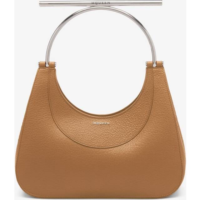 Alexander Mcqueen Ladies Pecan / Silver T-Bar Bag - Silver Tone (Size Length 30 x Height 25 x Depth 10 cm / 11.8 x 9.8 x)