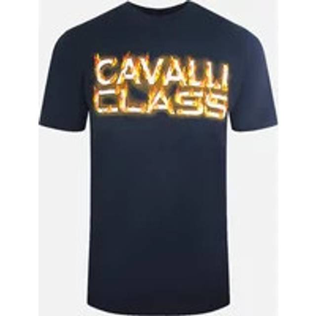 Cavalli Class Mens Flaming Logo Navy Blue T-Shirt Cotton - Size 2XL