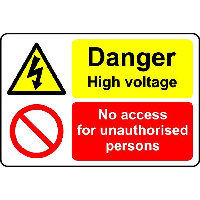 Danger high voltage no access for unauthorised persons safety sign - 3mm Aluminium sign - 600mm x 400mm
