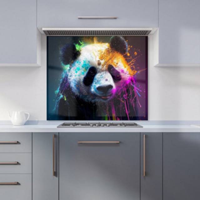 Warren Reed - Designer Panda Face Splashart Colourful Kitchen Splashback W900Mm X H750Mm, Multi