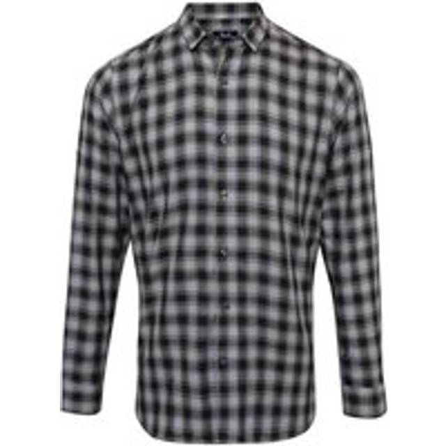 Premier Mens Mulligan Checked Cotton Long-Sleeved Shirt (Steel/Black) - Blue/Dark Grey - Size Small