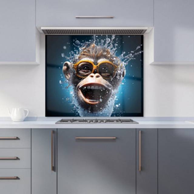 Warren Reed - Designer Splashart Cheeky Chimp Face With Glasses Kitchen Splashback W700Mm X H650Mm, Multi
