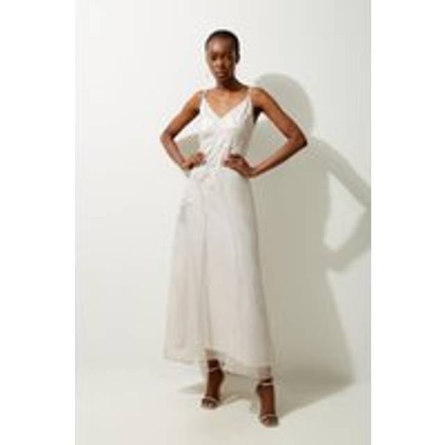 Satin Applique Woven Maxi Dress - Baby Pink