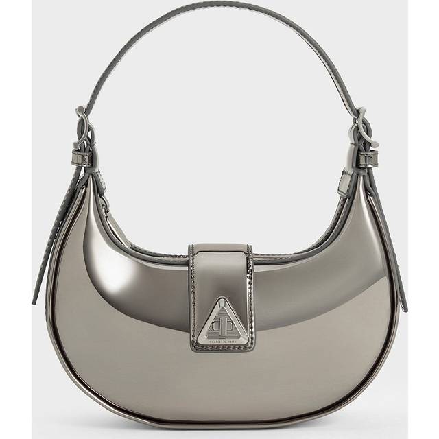 Charles & Keith - Trice Metallic Accent Belted Shoulder Bag - Pewter