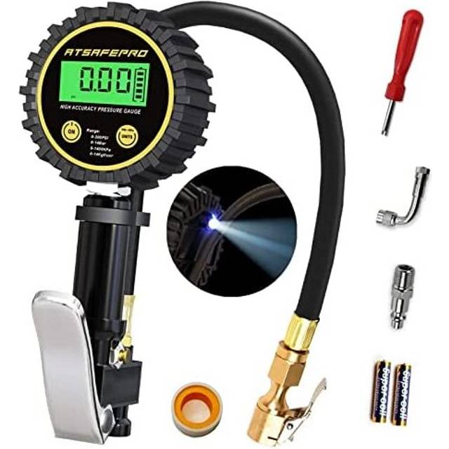 ATsafepro Tyre Pressure Gauge and Inflator,Digital Tyre Inflator Gauge 200 PSI,Heavy Duty Tyre Inflator Air Tool- Tyre Deflator with Back Bright LED