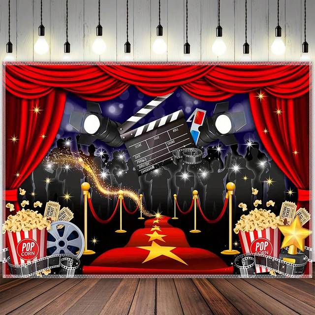 SHEIN 1pc Premium Polyester Movie Backdrop - Vibrant Red Magic Carpet Design, Stage Film Party Background, Photo Booth Prop, Birthday Cake Table Room Decor,