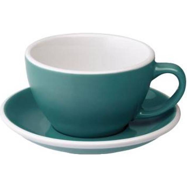 Café Latte-kopp med en tallrik Loveramics Egg Teal, 300 ml