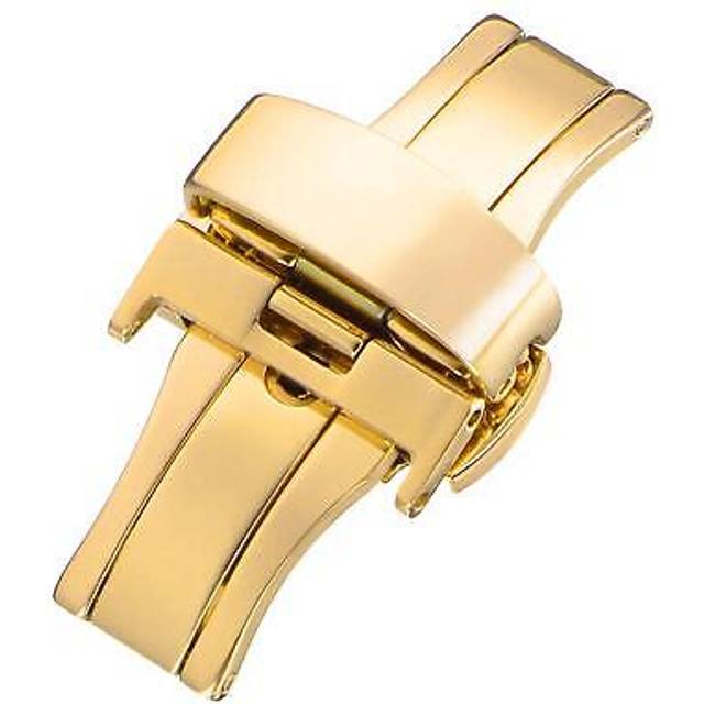 Push button folding clasp quick release for 18mm leather watch strap gold tone