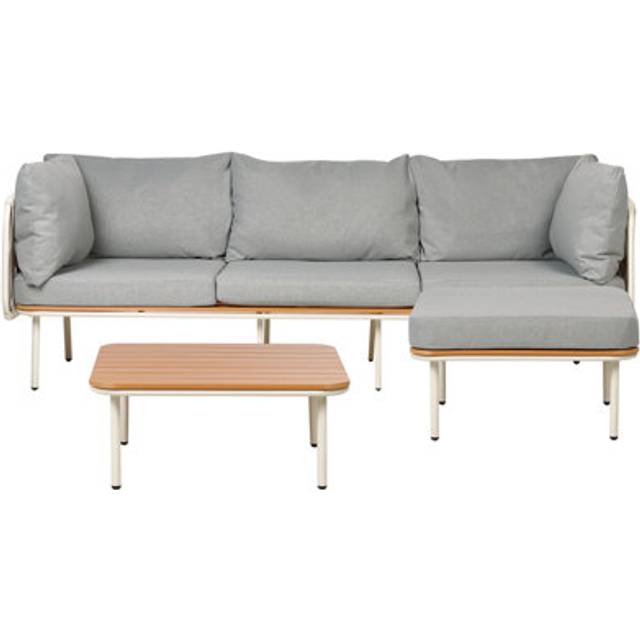 Beliani Garden Lounge Set With Table And Ottoman 3 Seater Senise Metal Grey, Grey
