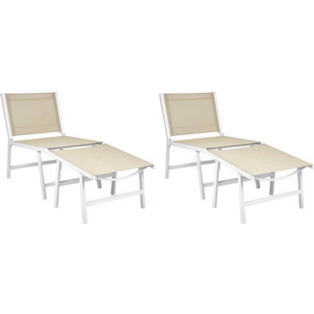 Beliani Set of 2 Garden Chairs MARCEDDI with Footstool Metal White/ Beige