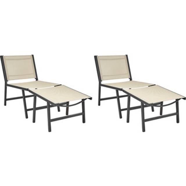 Beliani Set of 2 Garden Chairs MARCEDDI with Footstool Metal Beige