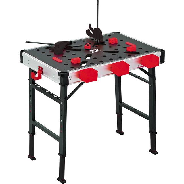2-in-1 portable folding work table bench sawhorse adjustable height with 2 clamp