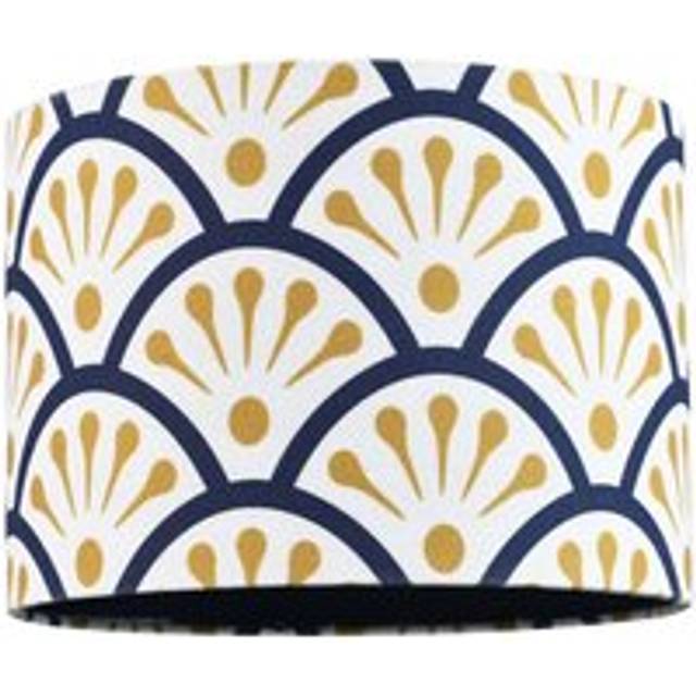 Unique Moroccan Floral Designer 25cm Navy Midnight Blue and Ochre Drum Lampshade - 10 inches