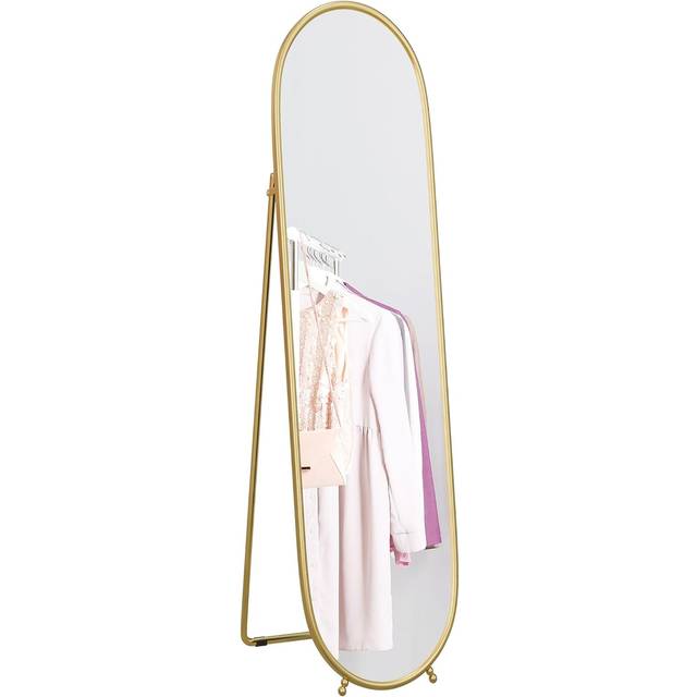 HOMCOM Oval Full Length Mirror with Metal Frame Hanging or Leaning Gold Tone | TJ Hughes