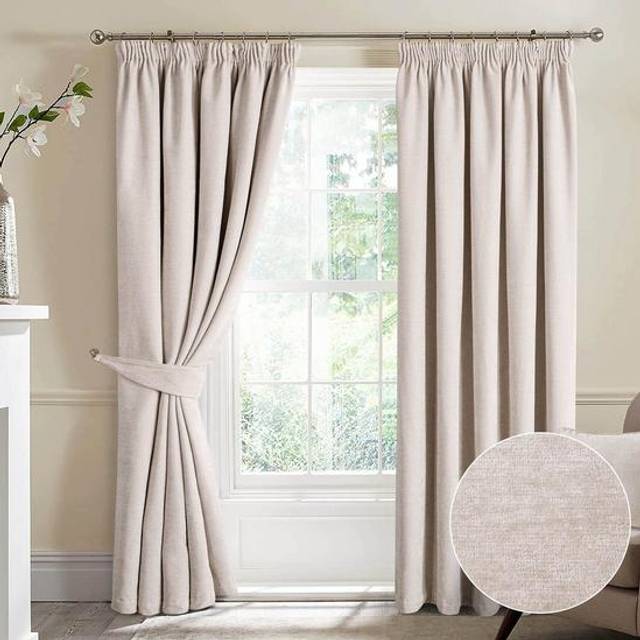Home Curtains Camden Heavyweight Chenille Blackout Lined Pencil Pleat Curtains - Cream