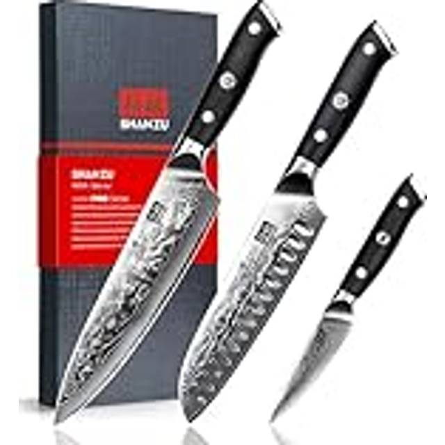 SHAN ZU Damascus Knife Set of 3 PCS, Japanese Damascus Steel 67 Layers Kitchen Knives Set High Carbon Professional Ultra-Sharp Chef Knife Set Ultra