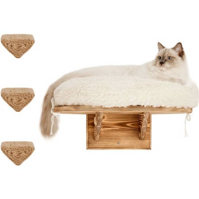 (Triangular Sisal Rope) Wall Mounted Cat Bed With Set Of 3 Cat Steps and Extra Soft Cushion Cat Wall Furniture