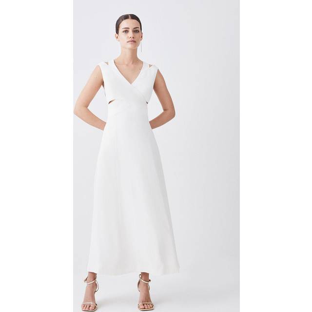 Petite Open Back V Neck Woven Midi Dress - Ivory