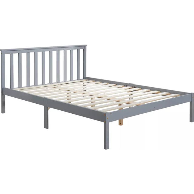Double Pine Solid Wood Bed 4ft6 Grey Low End Slatted Base Headboard Furniture