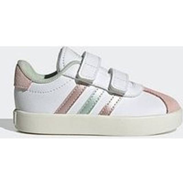 adidas Sportswear Infant Vl Court 3.0 Velcro Trainers - White/green, White/Linen Green/Sandy Pink, Size 9 Younger