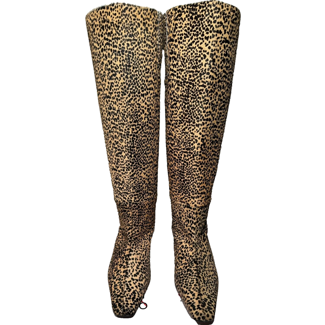 John lewis leather leopard boots uk 5 / eu 38 womens knee high wide calf