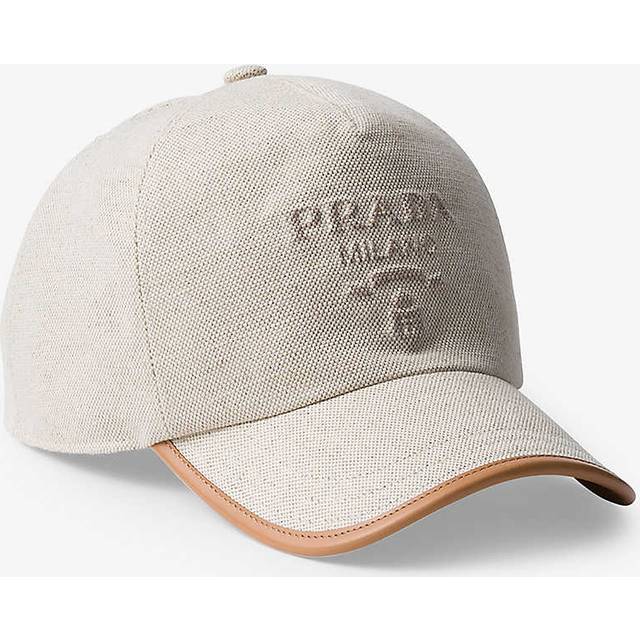 Prada Mens Neutral Brand-debossed Linen-blend and Leather Baseball Cap S - NEUTRAL