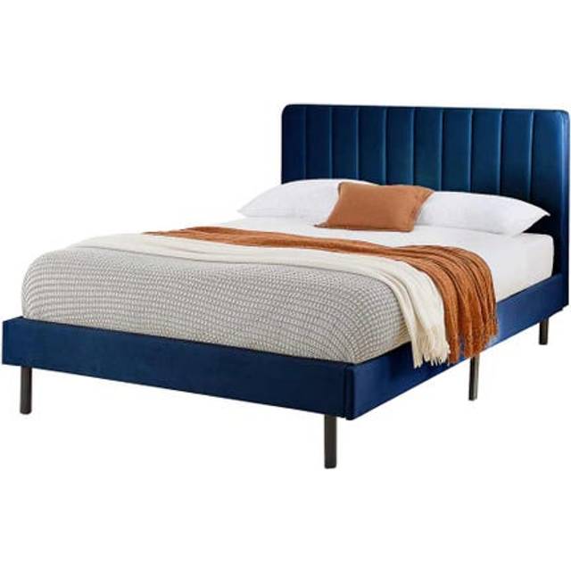 Aspire Furniture Rosella Single Navy Plush Velvet Bed Frame - Aspire Beds - Blue