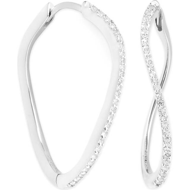 Astrid & Miyu White Gold and White Topaz Infinity Hoop Earrings - Silver - One size