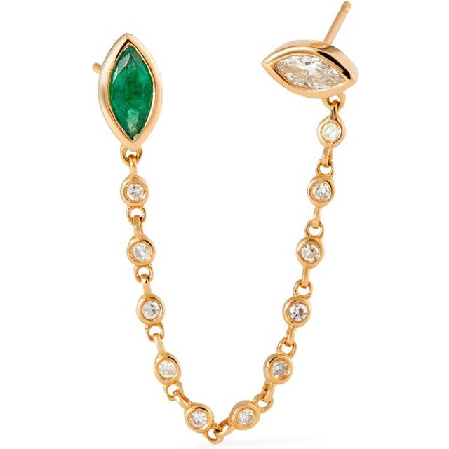 Shay Yellow Gold, Diamond and Emerald Duo Chain Link Single Stud Earring - One size