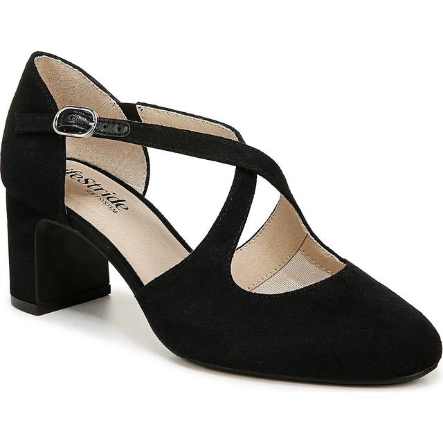 LifeStride Tracy Strappy Pump Shoes (Black Fabric) Leather 7.0 W