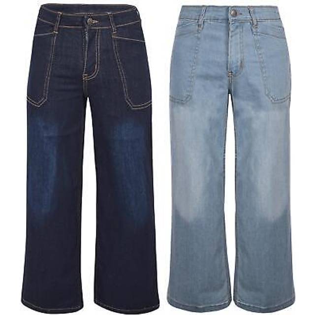 (9-10 Years, Dark Blue) Kids Girls Palazzo Leg Denim Jeans Flared Pants