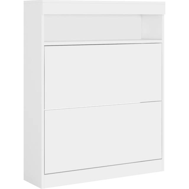 HOMCOM Wall Mounted or Freestanding Shoe Cabinet with 2 Flip Drawers - White - High Gloss White | TJ Hughes