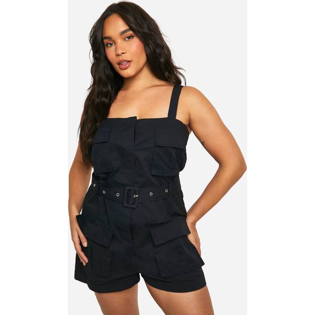 Womens Plus Utility Cargo Playsuit - Black - 28, Black