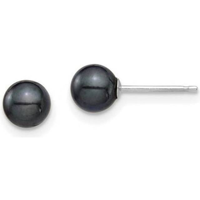 14K White Gold 5-6 mm Round Black Saltwater Akoya Earrings